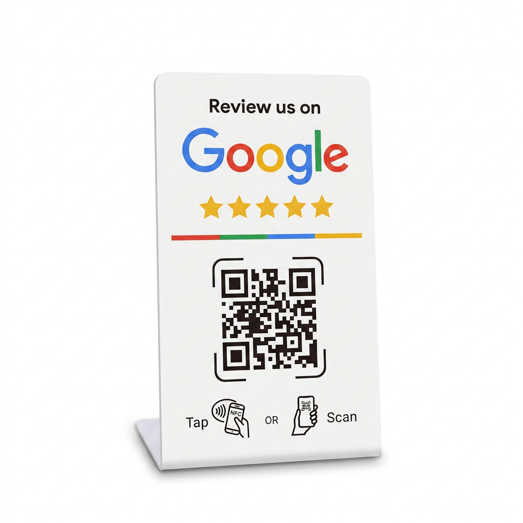 Bijeli Google review NFC stalak za šank