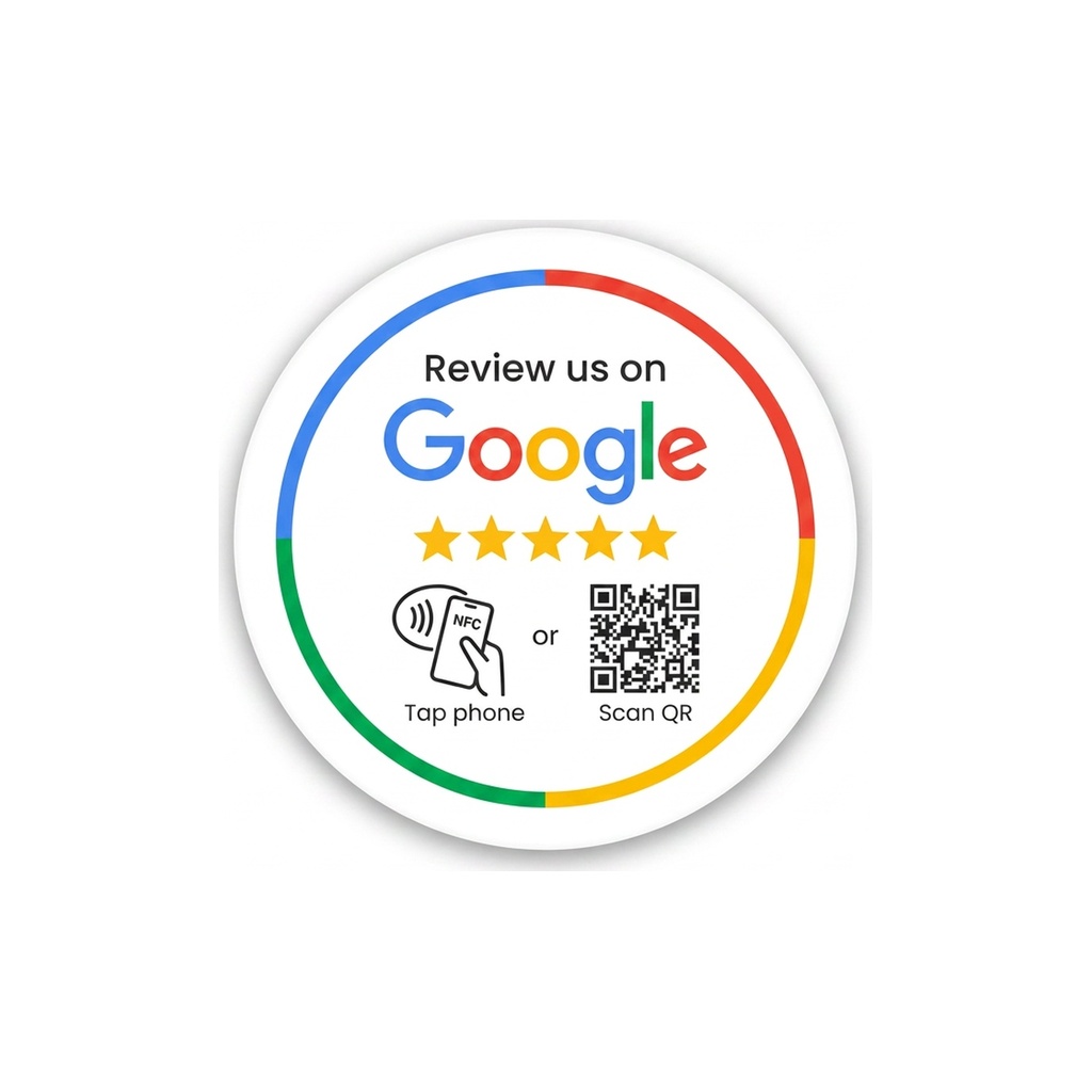 Okrugla bijela Google review NFC kartica s QR kodom